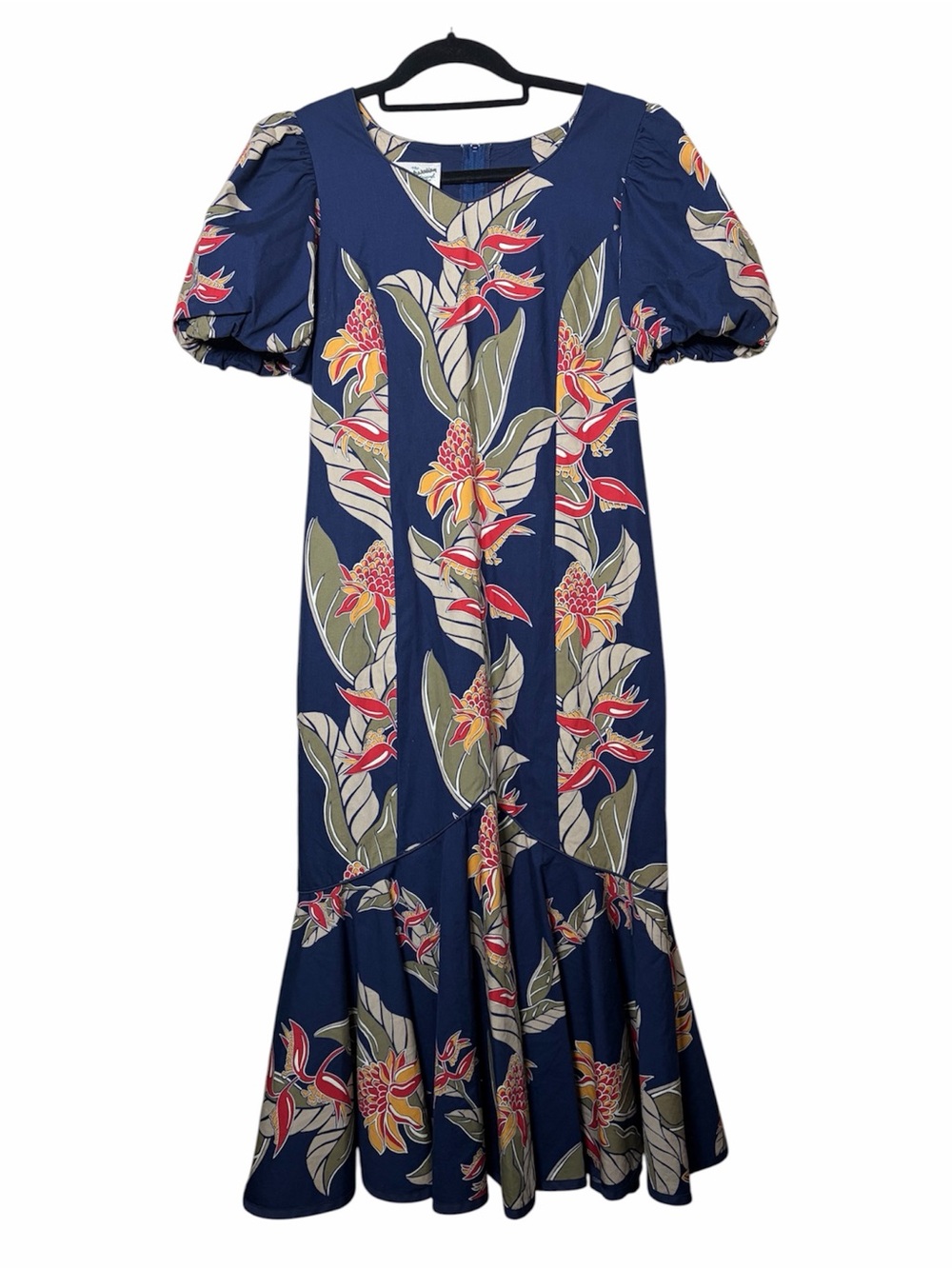 VTG Hilo Hattie Hawaiian Midi Dress Puff Sleeve Mermaid Flounce Hem Size 6/Small - Picture 2 of 9